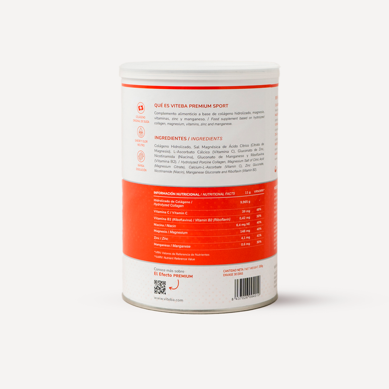Viteba Colágeno Hidrolizado Sport en polvo 330 g + Vitaminas C + B2 + B3 + Magnesio + Manganeso │ SIN sabor NI olor