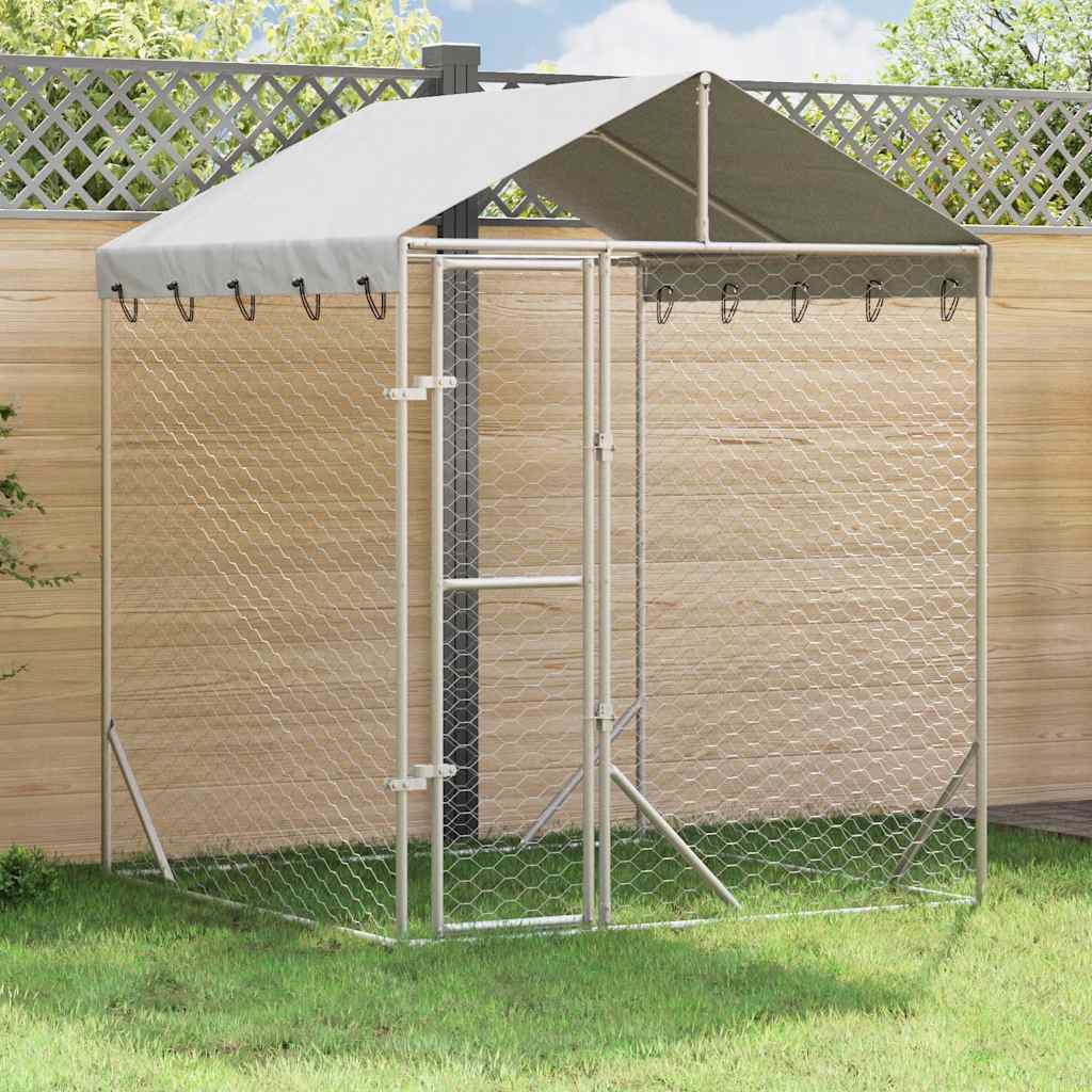 Perrera De Exterior Con Toldo Acero Galvanizado Plata 2x2x2,5 M_1