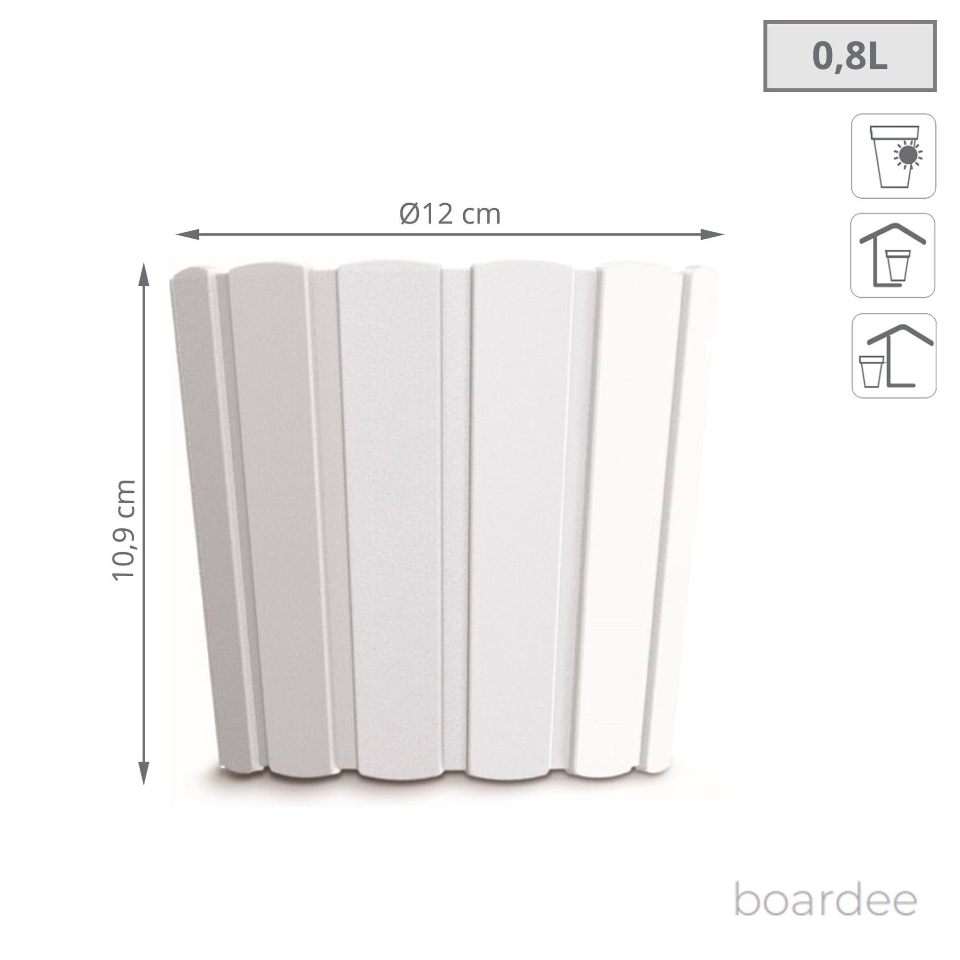 Maceta Boardee Basic 0,8l., Dimensiones (mm) 120x120x109, Color Blanco