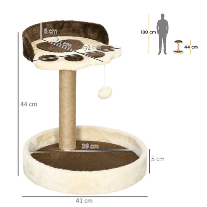 Pawhut Árbol Rascador Para Gatos Altura 44 Cm Con 2 Camas Poste De Yute Marrón_2