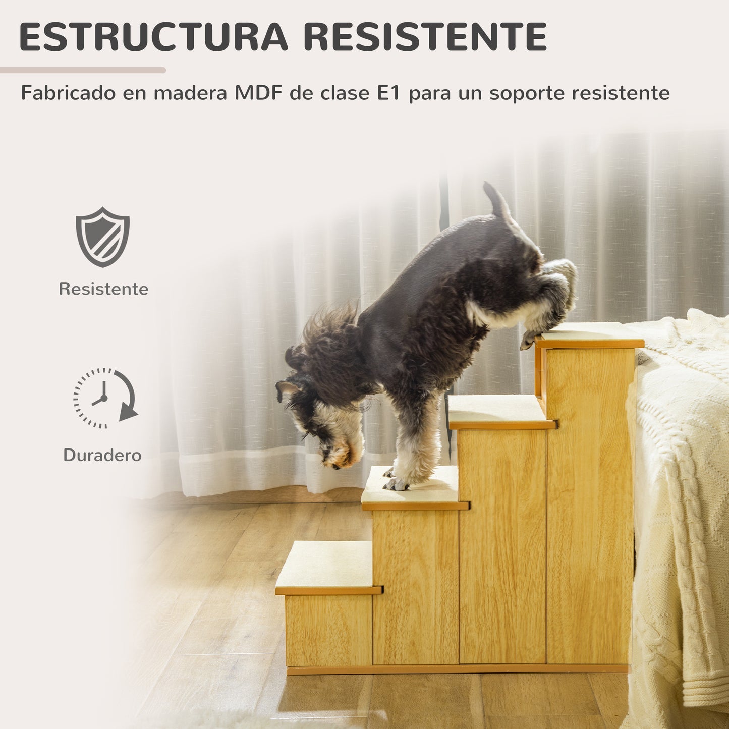 Pawhut Escalera Para Perros De 4 Peldaños Con Acolchados 40x59x54,2 Cm Natural_5