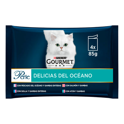 GOURMET PERLE Delícias do Oceano com Peixe do Mar, com Lentilha, com Salmão, com Atum Multipack (4x85g)