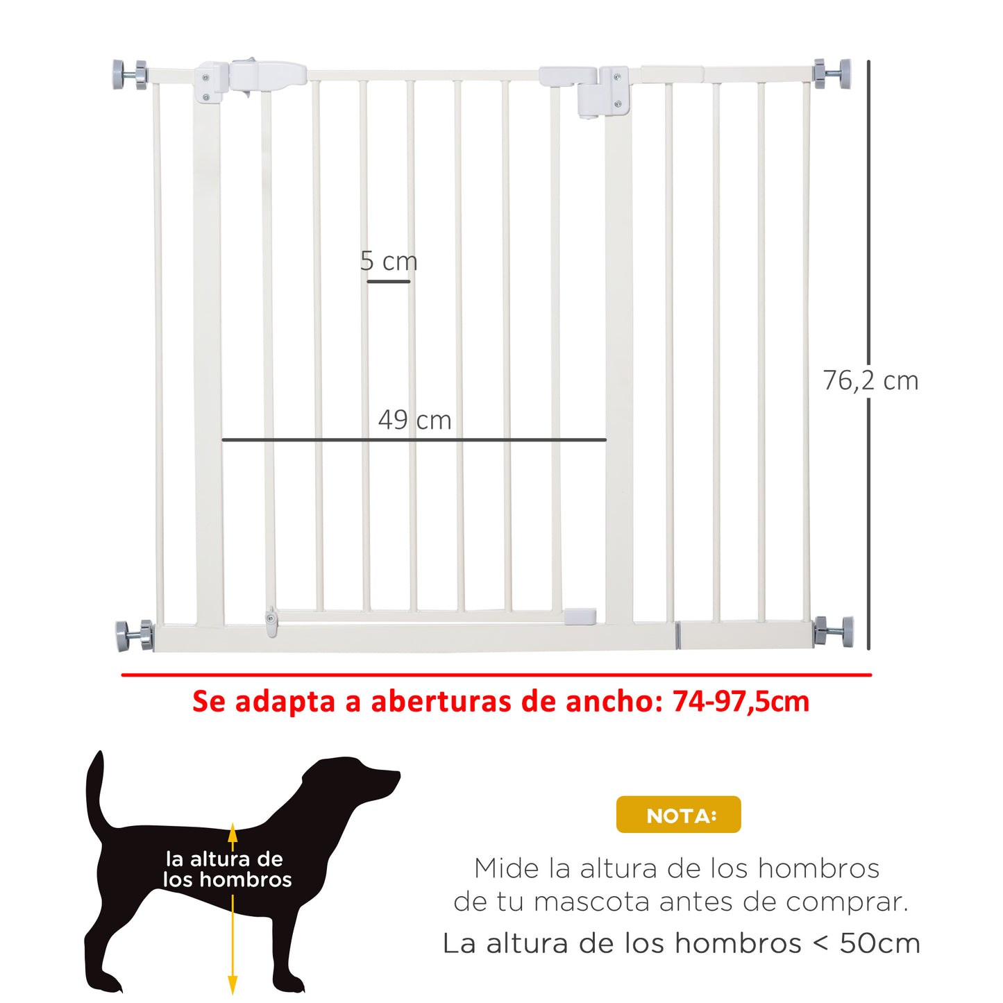 Pawhut Barrera De Seguridad Con Longitud Ajustable 74-97,5x76,2 Cm Blanco_2