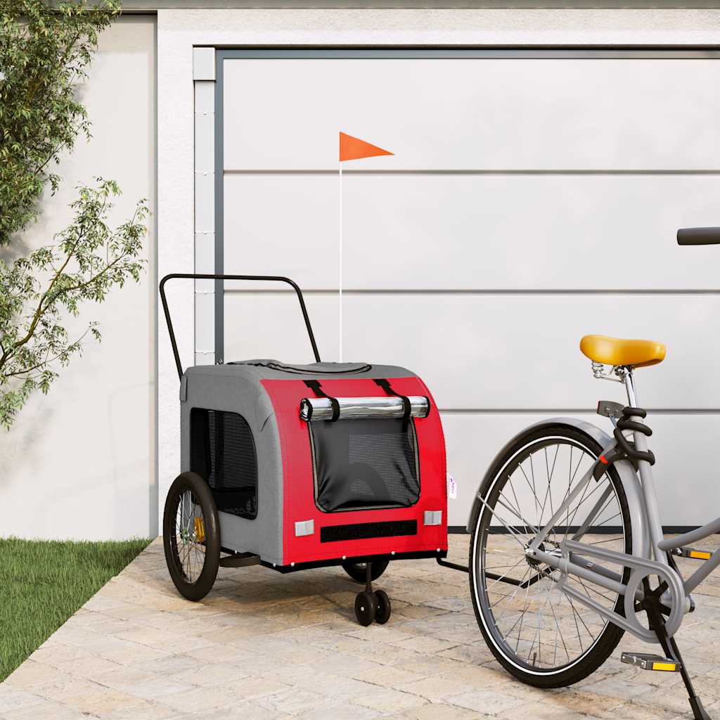 Remolque De Bicicleta Mascotas Hierro Tela Oxford Rojo Gris_1