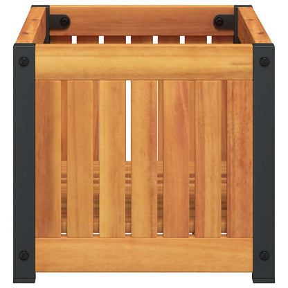 Jardinera De Madera Maciza De Acacia Y Acero 45x30x27,5 Cm_4