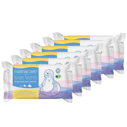 Embalagem de 6 toalhitas Natracare Baby, 50 unidades