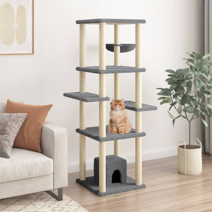 Vidaxl Rascador Para Gatos Con Postes De Sisal Gris Oscuro 154 Cm_1