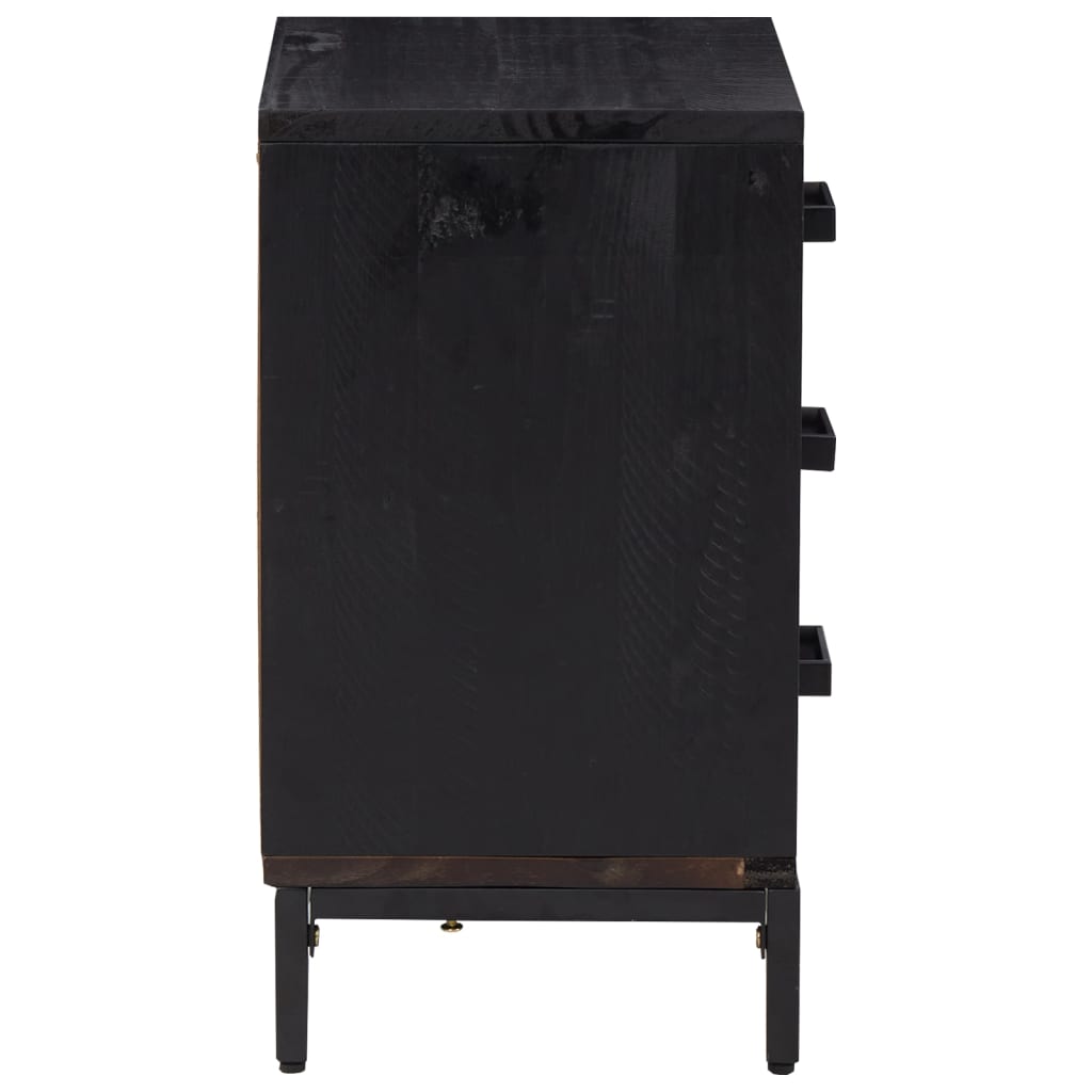 Mesita De Noche Madera Maciza Pino Reciclada Negra 40x30x55 Cm_3