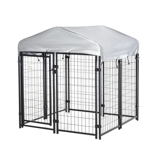Pawhut Perrera De Exterior Con Techo 120x120x138 Cm Con Malla De Metal Y Puerta_0
