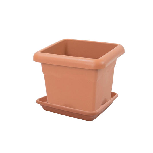 Pacote de pote quadrado de terracota com pires 26 x 26 x 21 cm