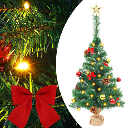 Vidaxl Árbol De Navidad Preiluminado Con Luces Y Bolas Verde 64 Cm_0