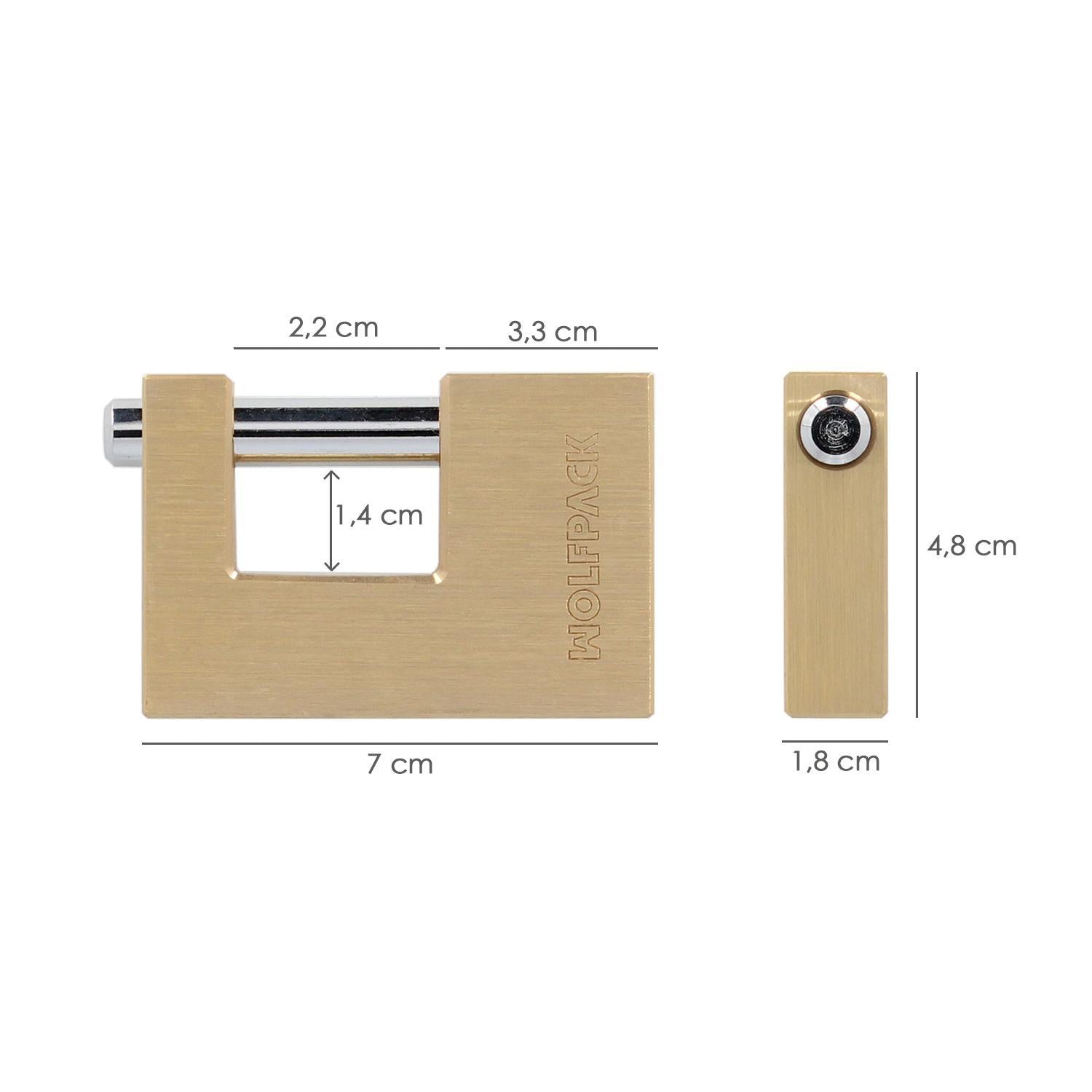 Candado Cuadrado Latón Persiana Ancho 70 Mm. Alta Seguridad, Antirrobo Puertas, Contenedores, Trasteros, 2 Llaves