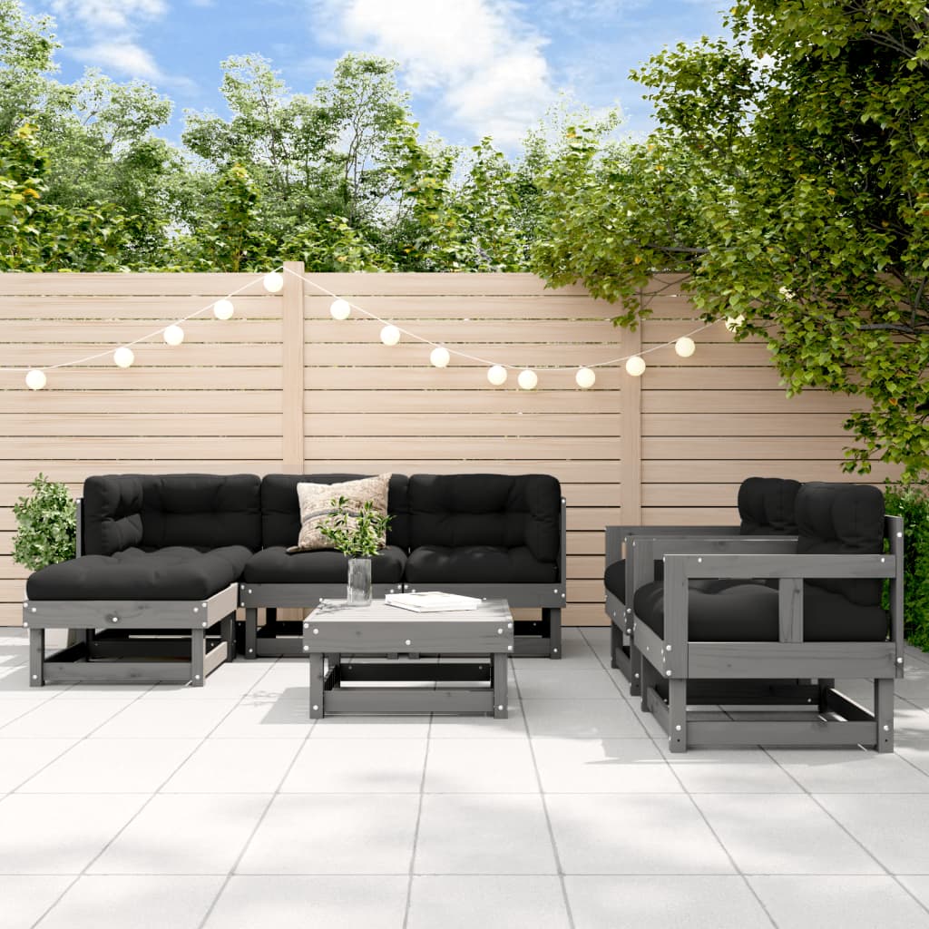 Vidaxl Juego De Muebles De Jardín 7 Piezas Madera Maciza De Pino Gris_1