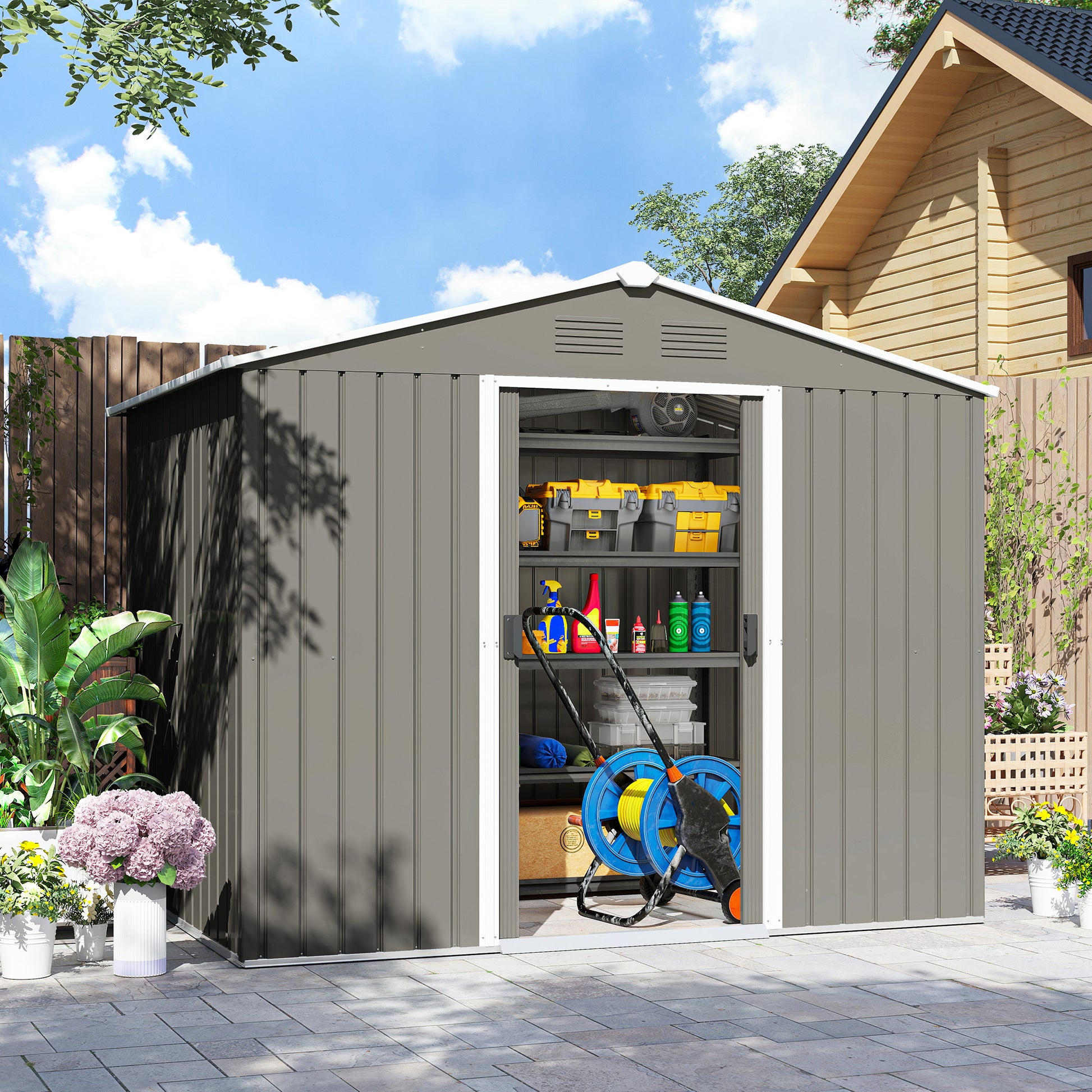 Outsunny Caseta De Jardín Exterior 3,6 M² 236x174x190 Cm Con Puertas Correderas_4