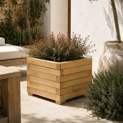 Jardinera Cuadrada De Madera De Pino Tratada Exterior Con Malla Geotextil 55x55x39 Cm 72 L_4