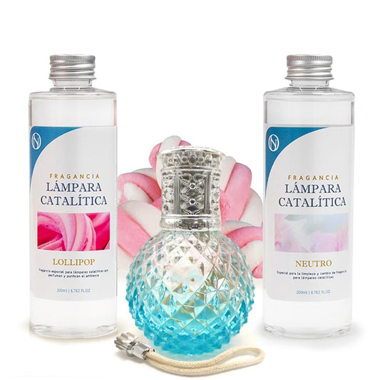 Pack Ahorro Lámpara Catalítica Blue Diamonds + Fragancia Lollipop 200ml + Limpiador Neutro 200ml + Mecha Repuesto_0
