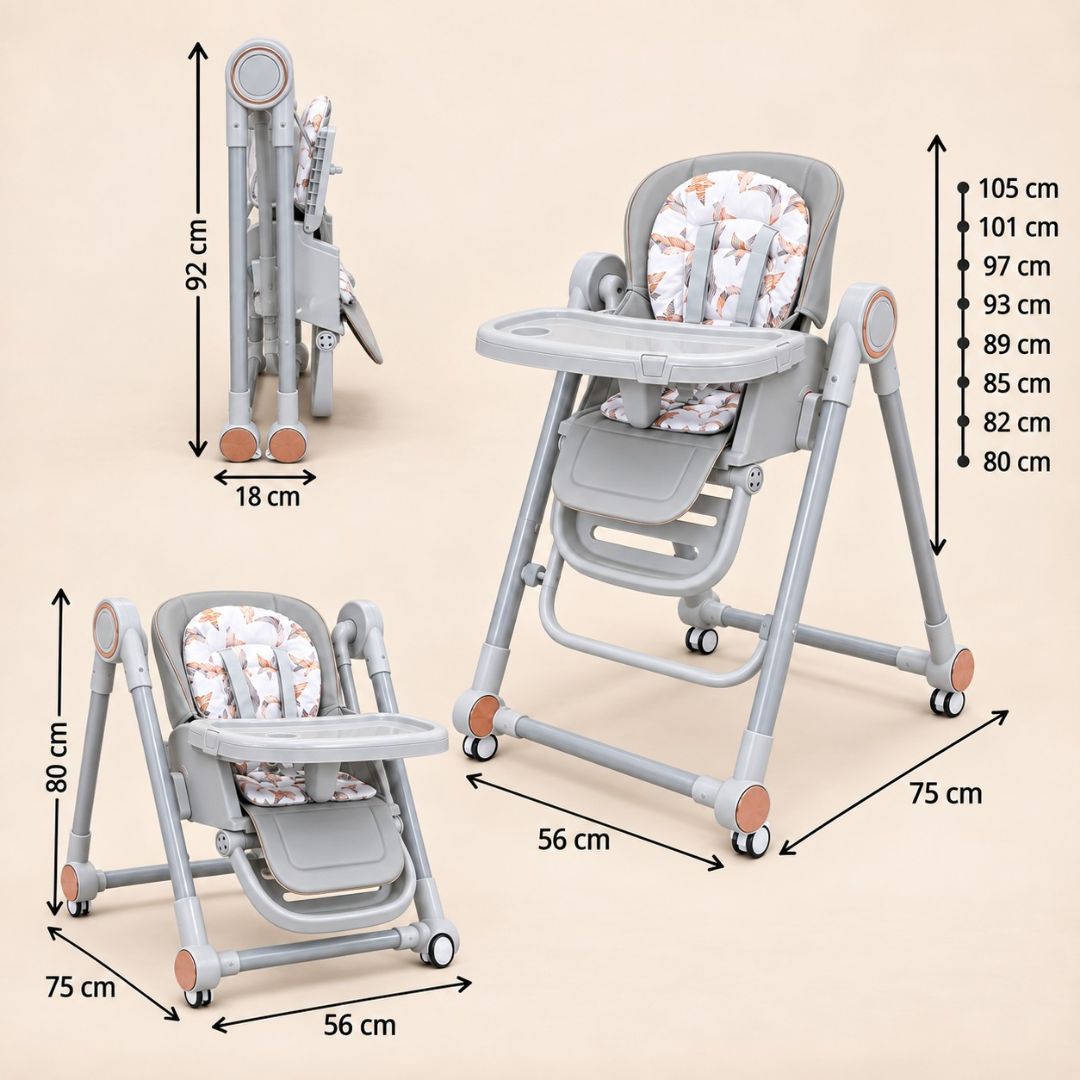 Trona Gris Evolutiva 3 En 1 , Plegable Y Portátil, Reposapiés , Respaldo Y Bandeja Bathby_4