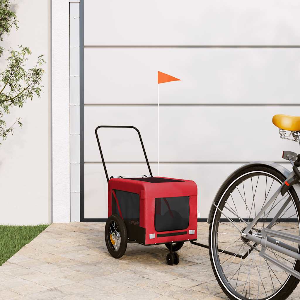 Remolque De Bicicleta Mascotas Hierro Tela Oxford Rojo Negro_1