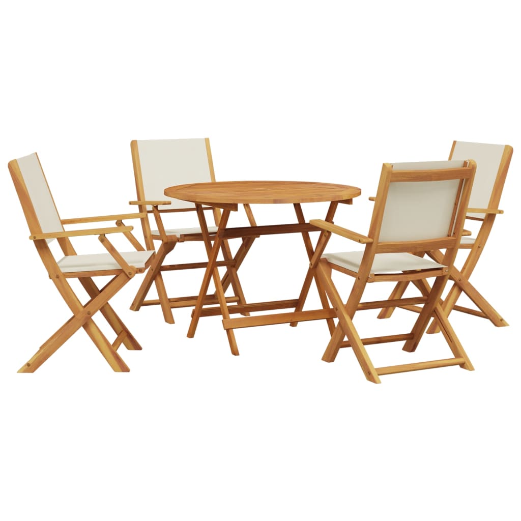 Set De Comedor De Jardín 5 Pzas Tela Madera Maciza Blanco Crema / Vetonek_1