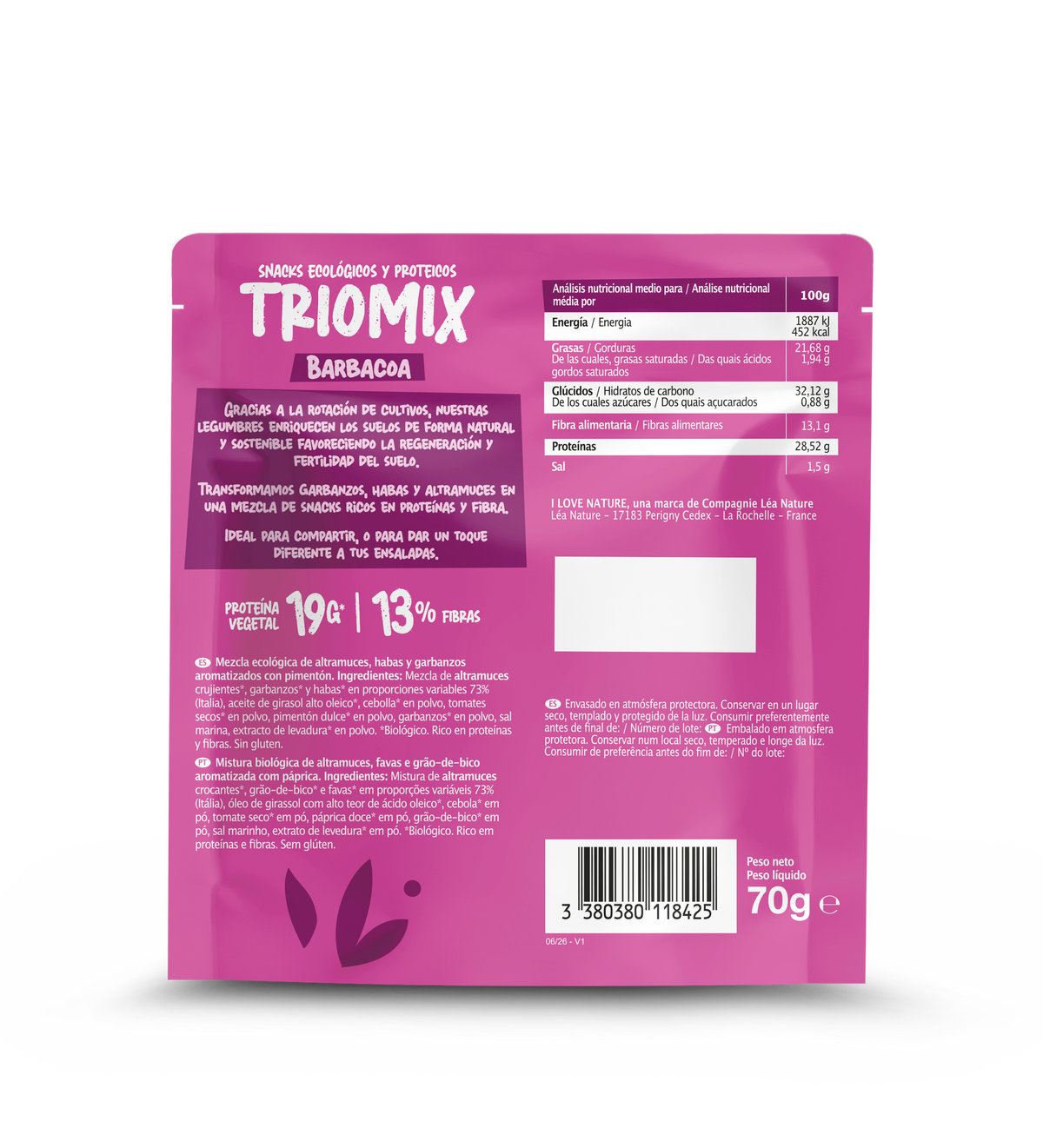 Snack protein Triomix barbacoa I Love Nature 70 g
