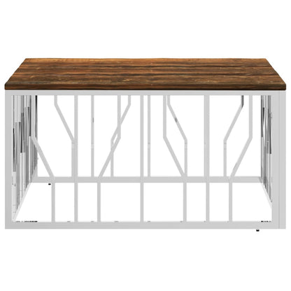 Mesa De Centro Acero Inoxidable Y Madera Reciclada Plateada._1