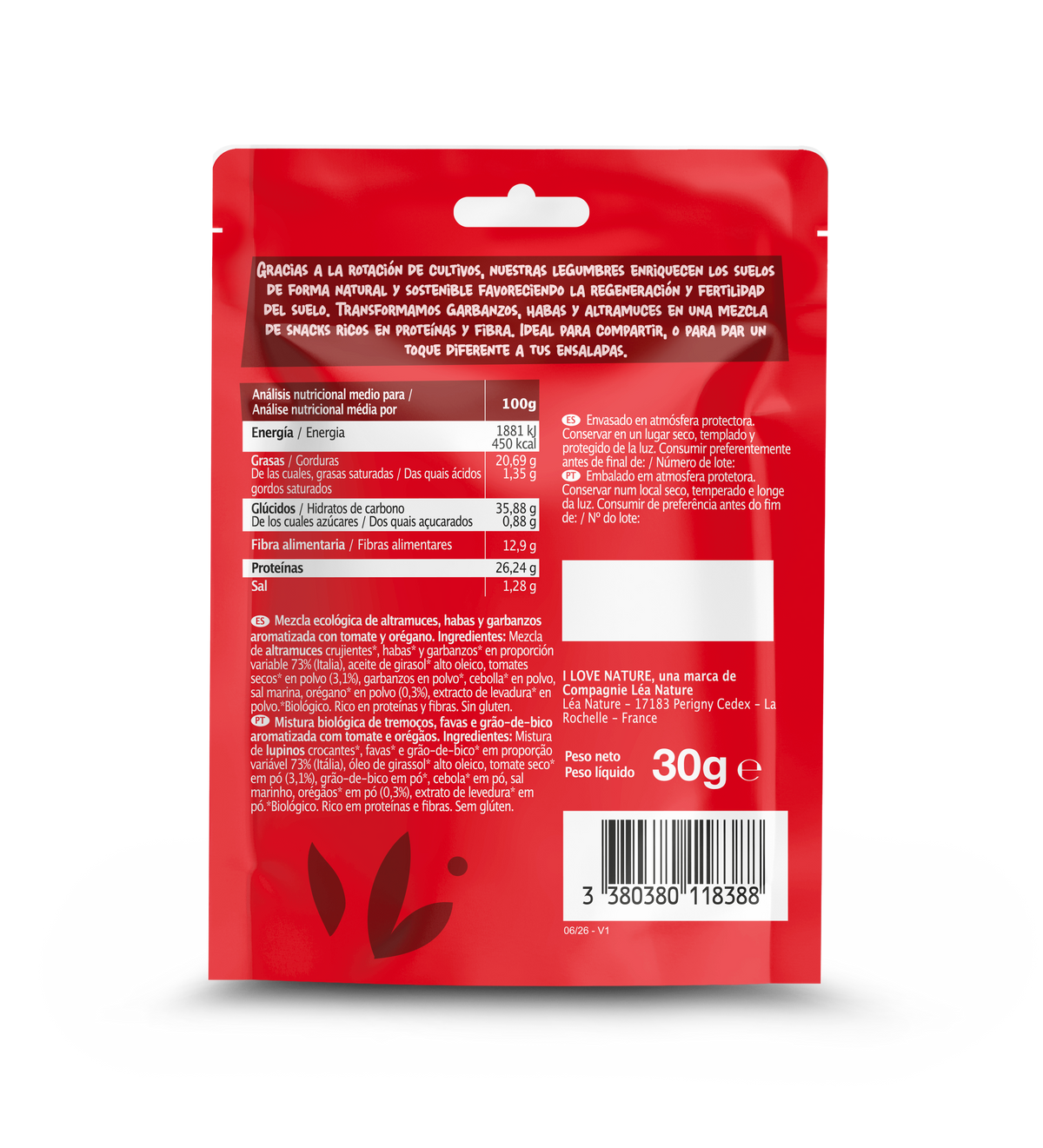 Snack protein Triomix tomate-orégano I Love Nature 30 g