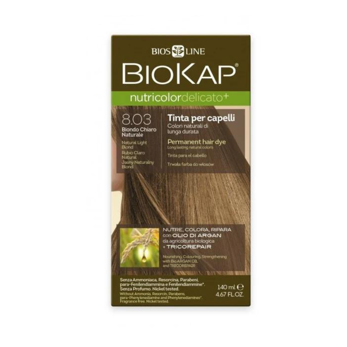 Tinta Loiro Claro Natural Delicato Dye 8.03 Biokap 140 ml