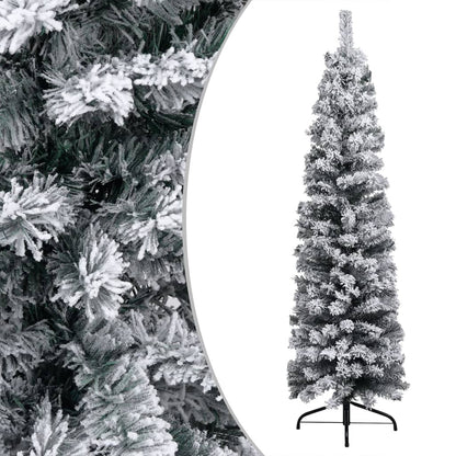 Vidaxl Árbol De Navidad Delgado Con Nieve Pvc Verde 150 Cm_1