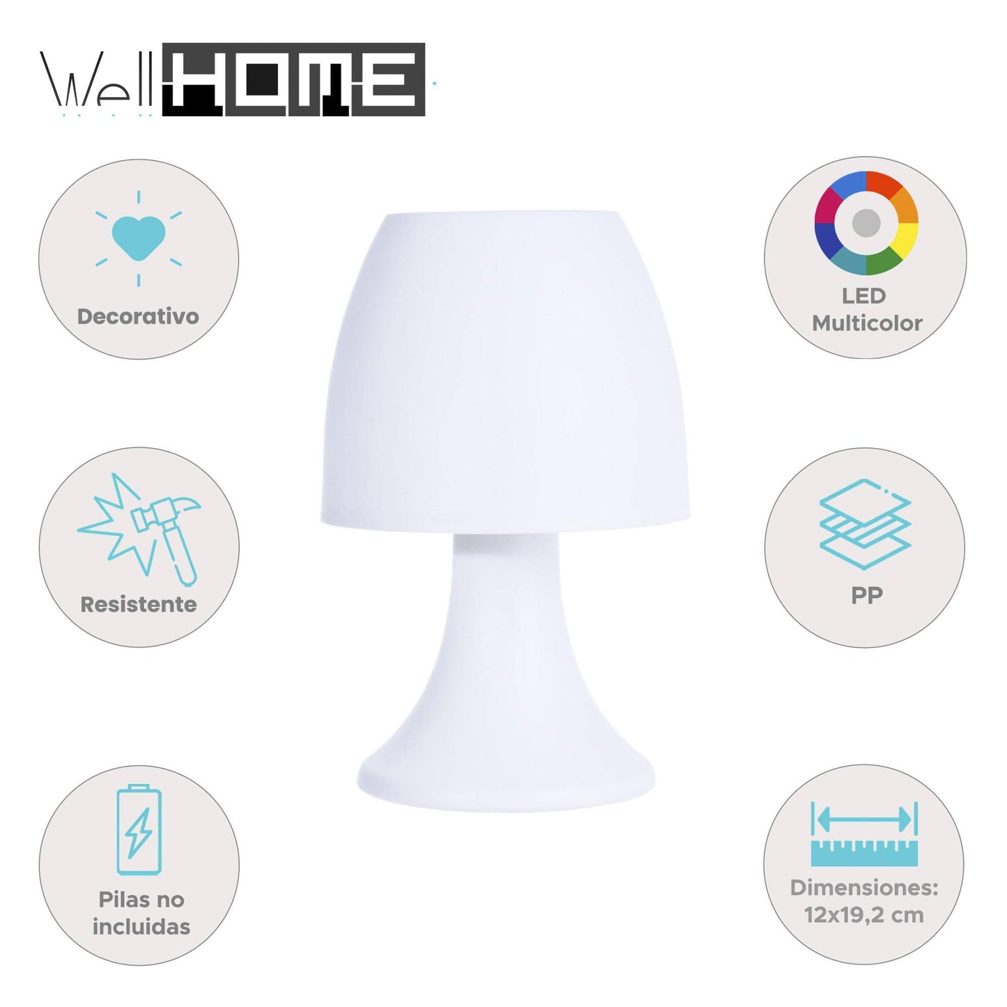 Well Home Lámpara De Mesa Led Con Bombilla Rgb Ø12x19,2cm_1