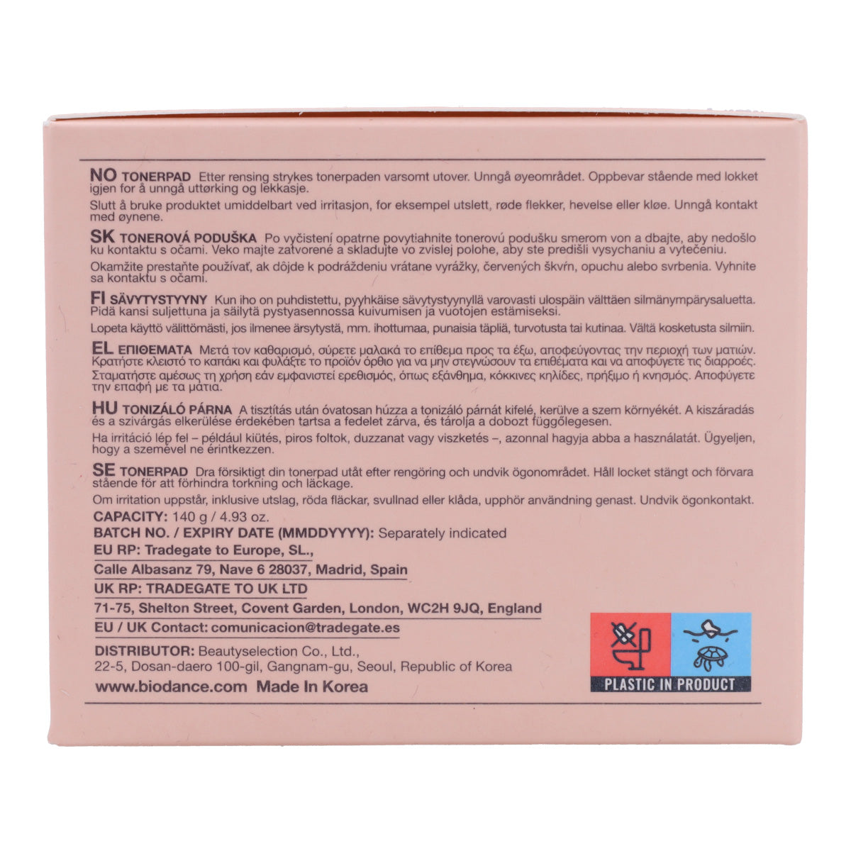 Mascarilla hidratante y calmante Collagen Gel Toner Pads Biodance 60 discos