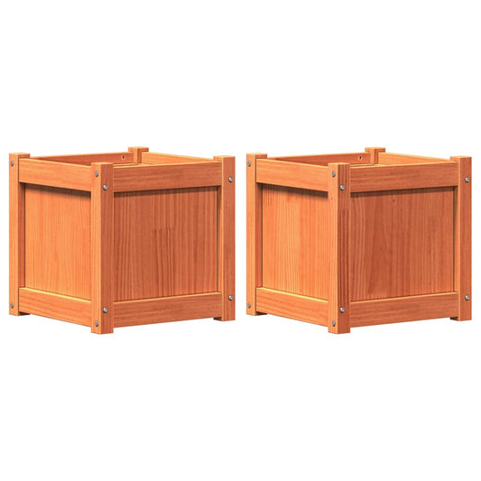 Jardineras De Exterior 2 Uds Madera Maciza De Pino Marrón Cera_0
