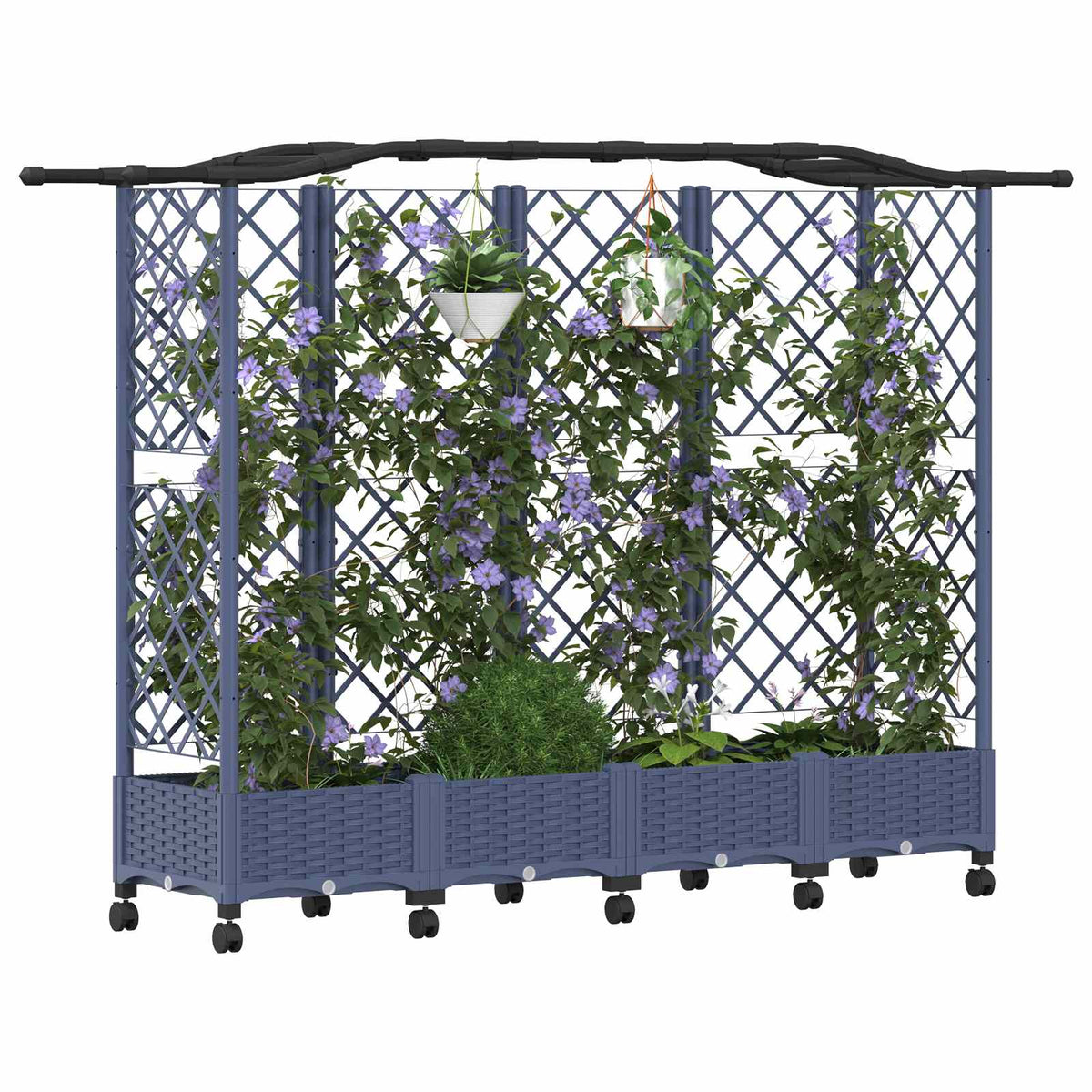 Cama Elevada Con Trellis Y Techo Gris 203,5 X 40 X 129 Cm Pp_2