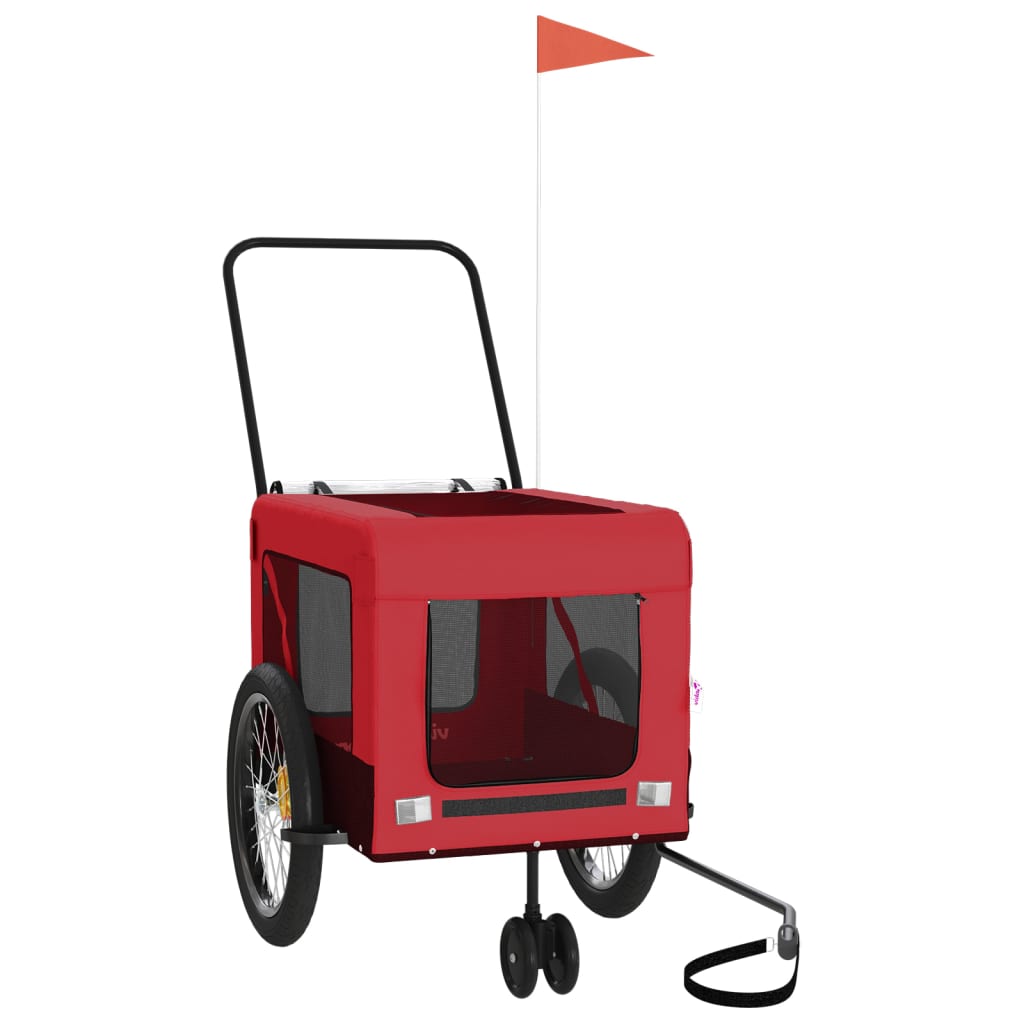 Remolque De Bicicleta Mascotas Hierro Tela Oxford Rojo Negro_4