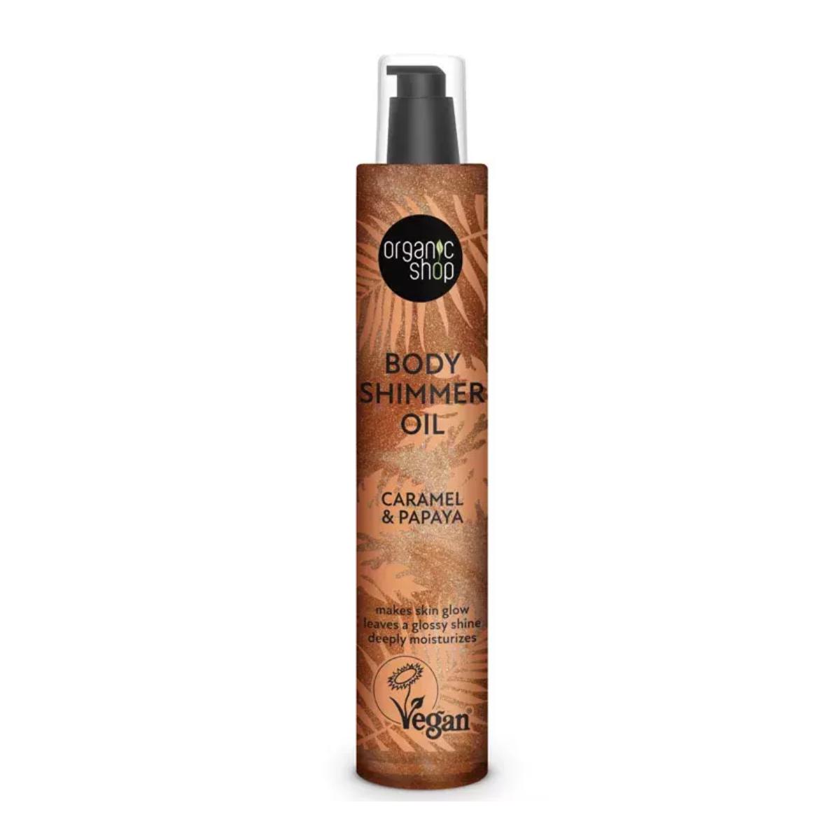 Óleo corporal com brilho de caramelo e papaia, Organic Shop 100 ml