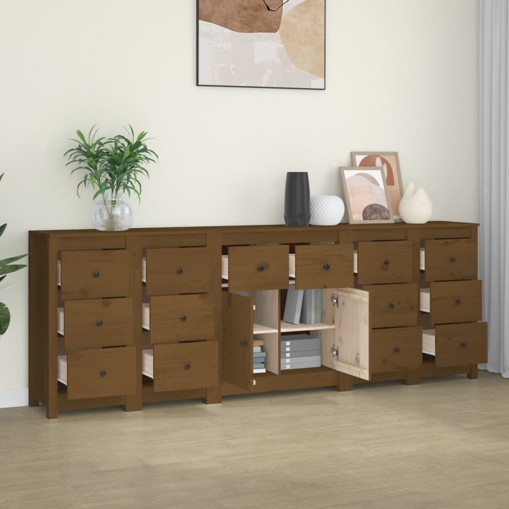 Aparador De Madera Maciza De Pino Marrón Miel 230 X 35 X 80 Cm_0