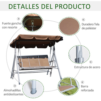 Outsunny Columpio Balancín Jardín De 3 Plazas Con Toldo Ajustable Terraza Marrón_5