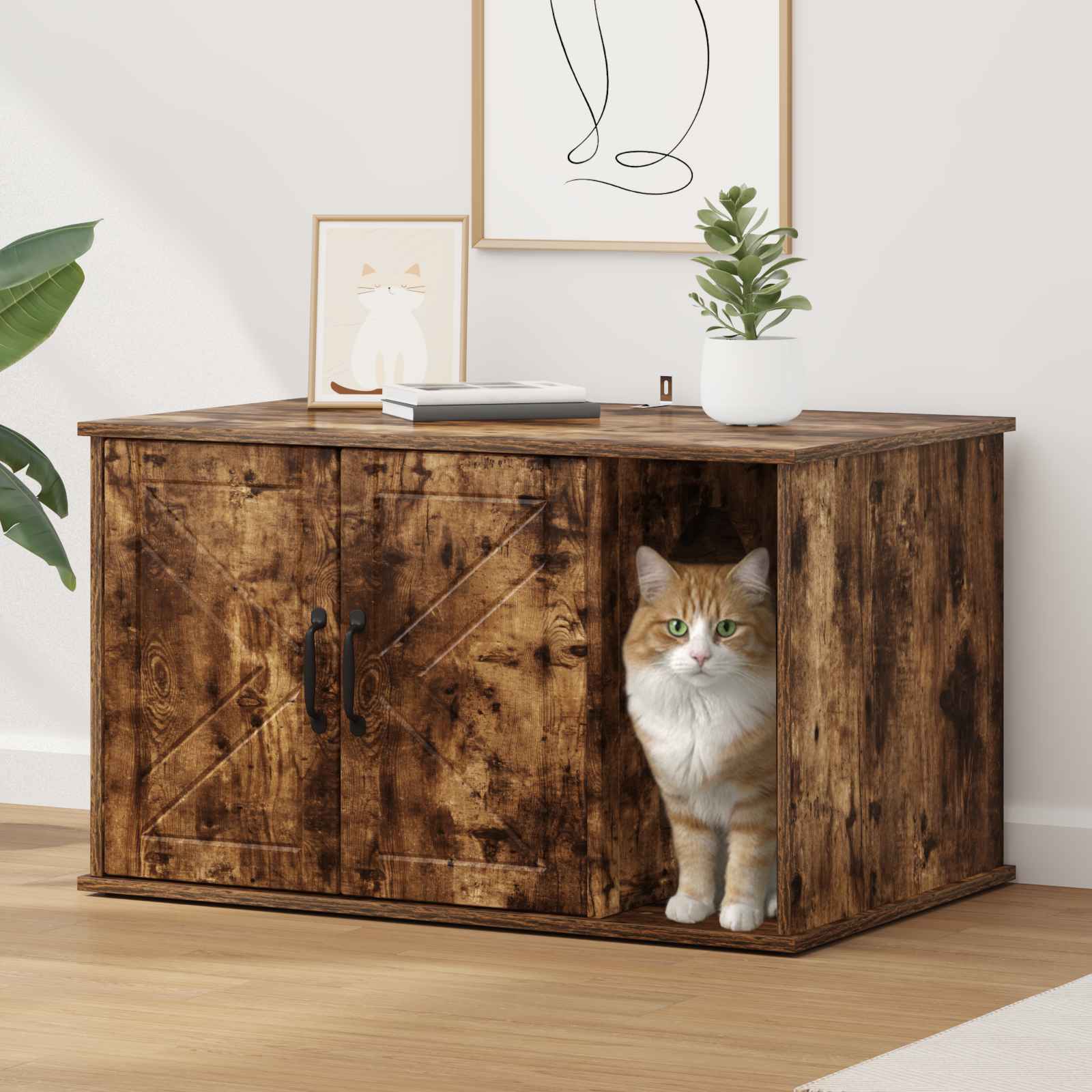 Casa Para Gatos Roble Ahumado 85 X 55 X 50 Cm_1