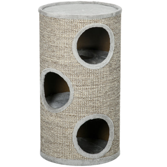 Pawhut Barril Rascador Para Gatos De 3 Niveles Ø38x70 Cm Gris Claro_0