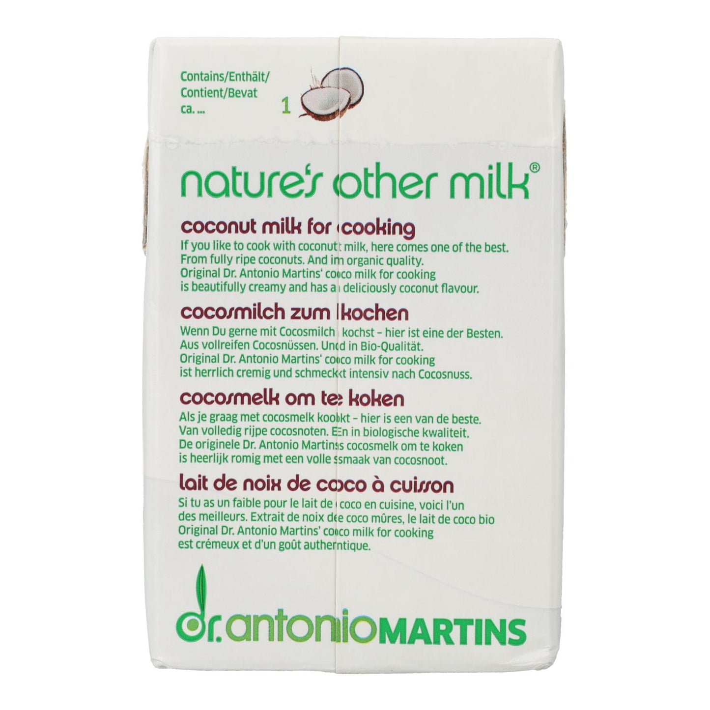 Creme de Leite de Coco Biológico Dr. Antonio Martins para Cozinhar 500 ml