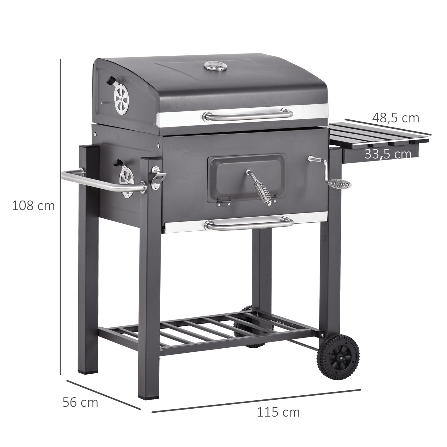 Outsunny Barbacoa De Carbón Vegetal Ruedas Estantes Parilla Barril 115x56x108cm_2