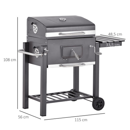 Outsunny Barbacoa De Carbón Vegetal Ruedas Estantes Parilla Barril 115x56x108cm_2