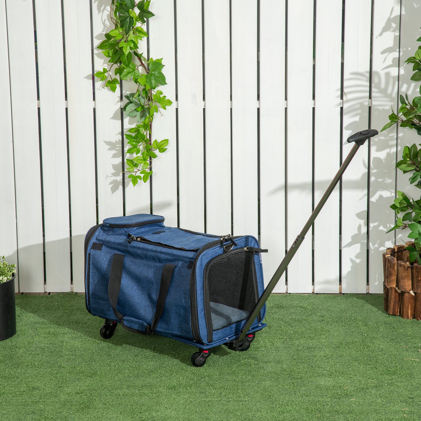 Pawhut 4 En 1 Transportadora Para Mascotas Con Ruedas 50x31x37 Cm Azul_1