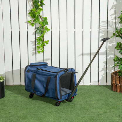 Pawhut 4 En 1 Transportadora Para Mascotas Con Ruedas 50x31x37 Cm Azul_1