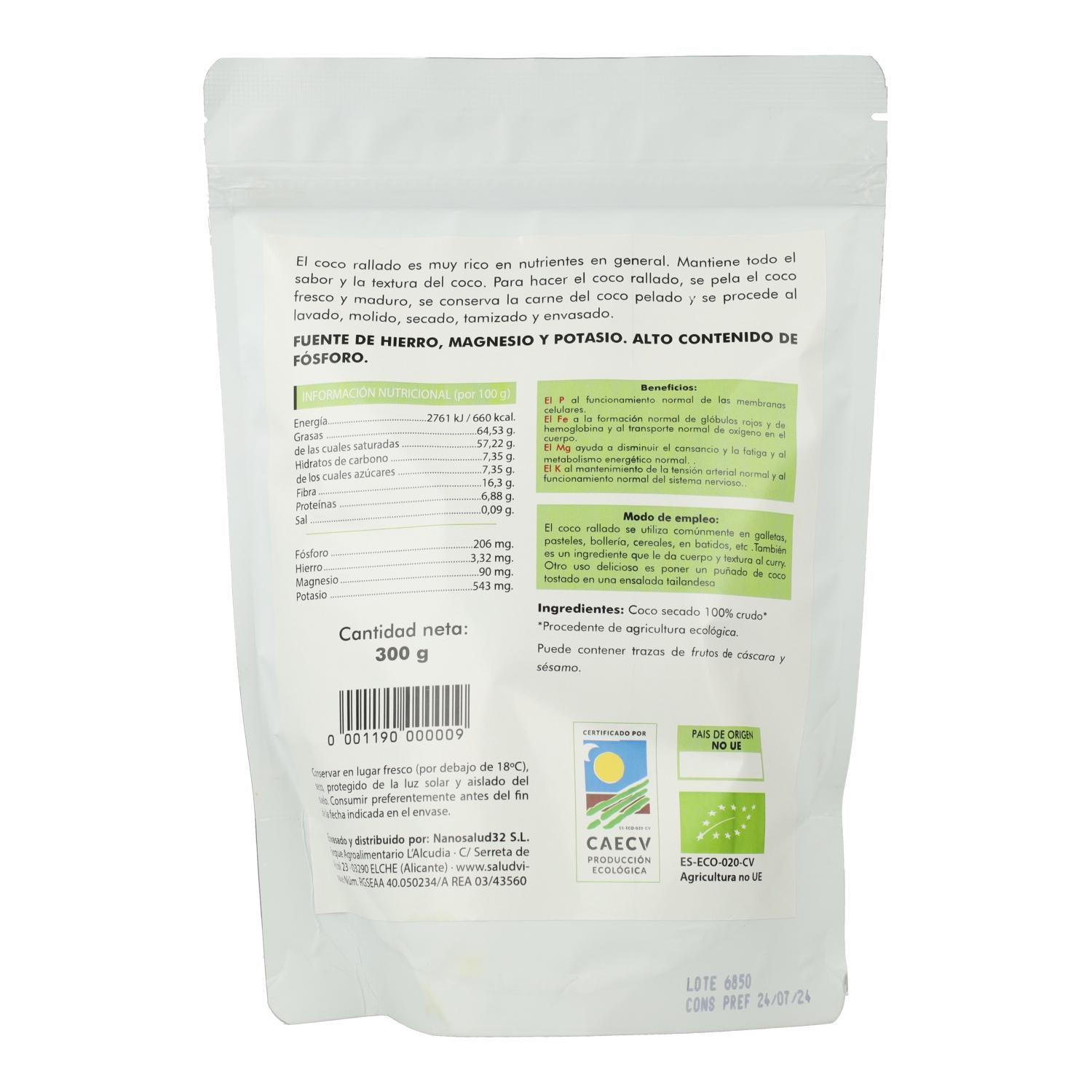 Coco Ralado Biológico Salud Viva 300 g
