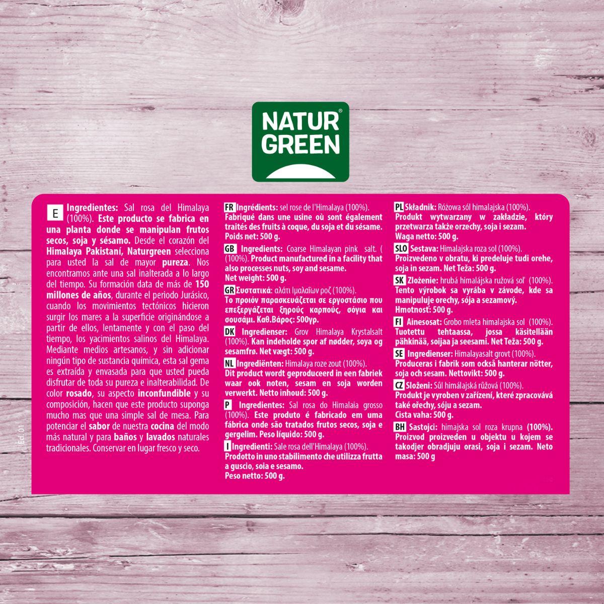 Sal rosa grosso do Himalaia Naturgreen 500 g