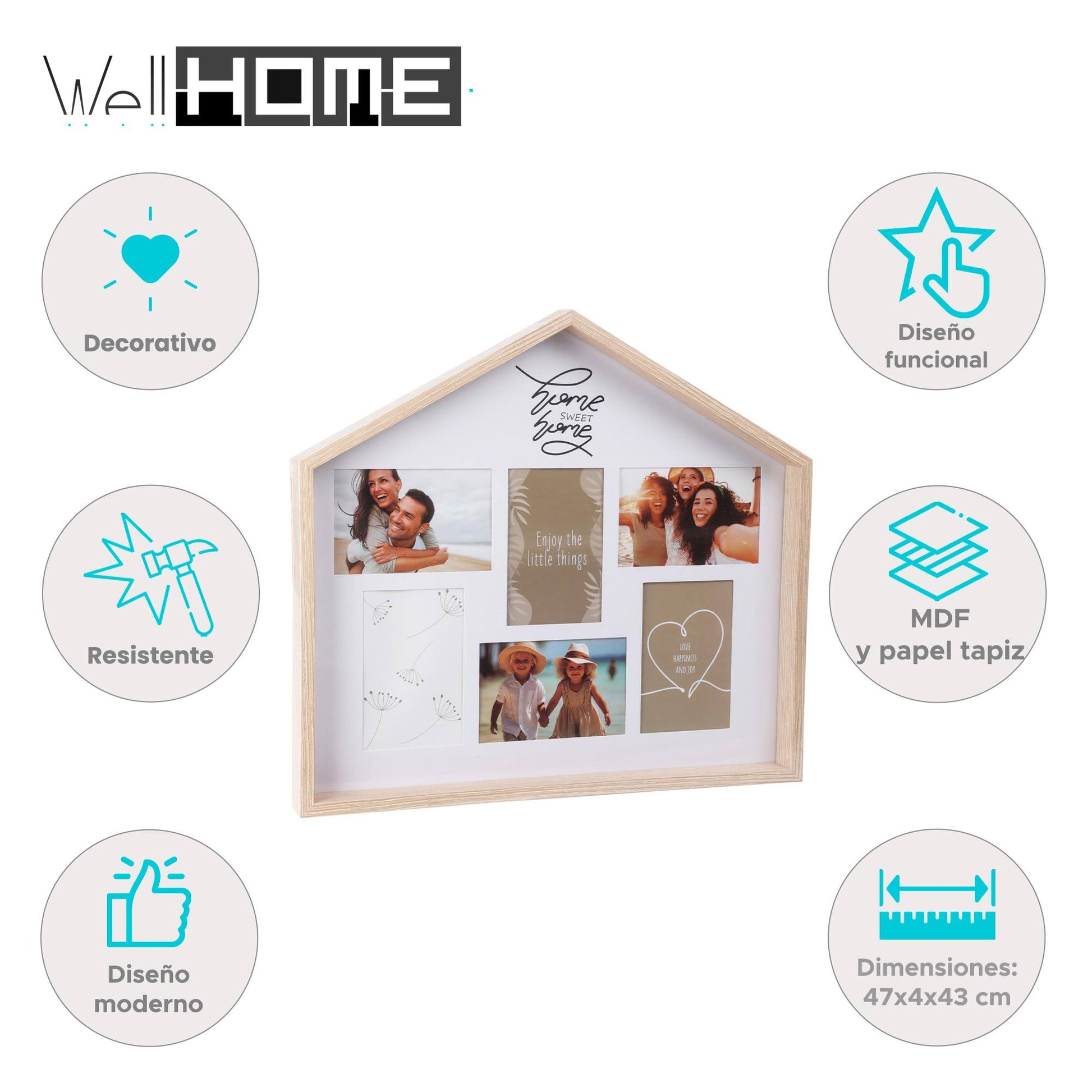 Well Home Marco De Fotos En Forma De Casa Con Diseño Natural 47x4x43m Para 6 Fotos_1