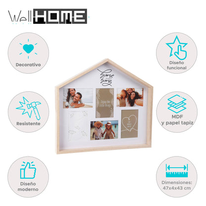 Well Home Marco De Fotos En Forma De Casa Con Diseño Natural 47x4x43m Para 6 Fotos_1