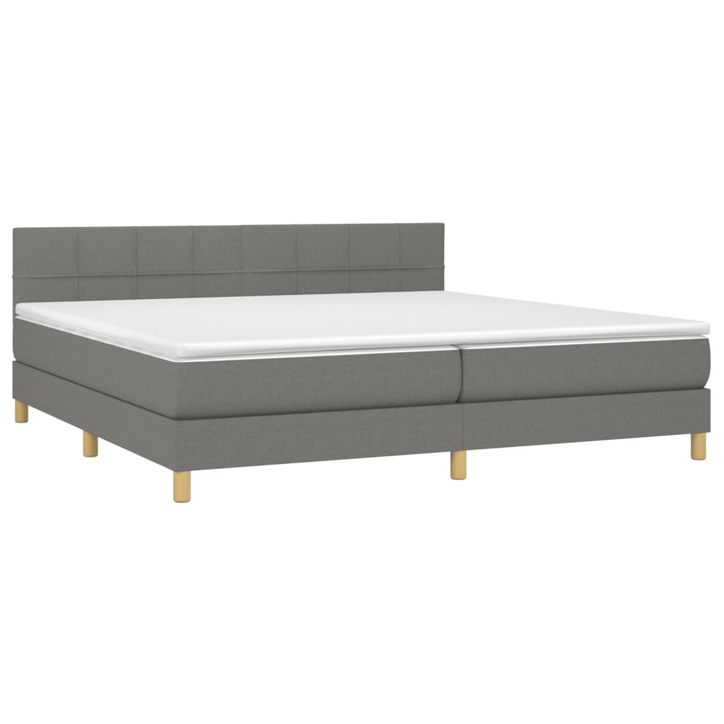 Cama Box Spring Con Colchón Y Led Tela Gris Oscuro 200x200 Cm / Vetonek_2