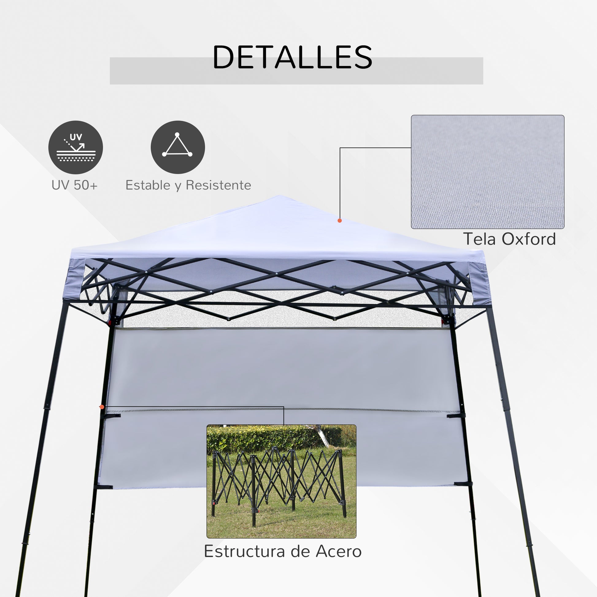 Outsunny Carpa Plegable 2,2x2,2x2m Con Lateral Y Protección Uv 50+ De Acero_5