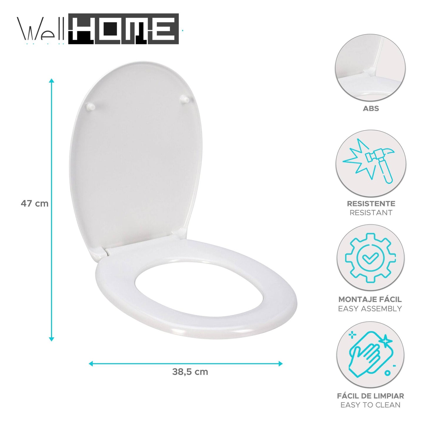 Asiento De Baño Duroplast 38x5,5x47cm Con Tapa Y Bisagras Cromadas Abs - Well Home_1